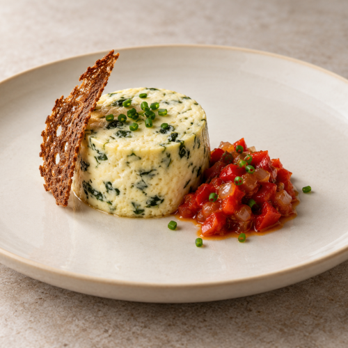 Ricotta–Spinach Sformato, Roasted Pepper Agrodolce and Rye Crisp - Fresh Start 30: A Journey To Better Health Ricotta–Spinach Sformato, Roasted Pepper Agrodolce and Rye Crisp